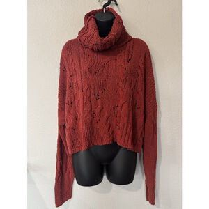 Rust Cable Knit Turtleneck Sweater Chunky Knit Cropped Cozy Fall Winter Trend